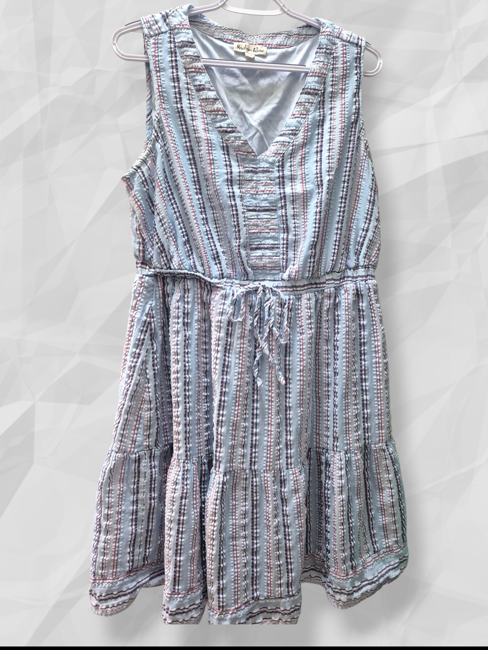 Cute Sundry Women Blue Striped Tiered Sleeveless Dress | Size: 1X, 16W
